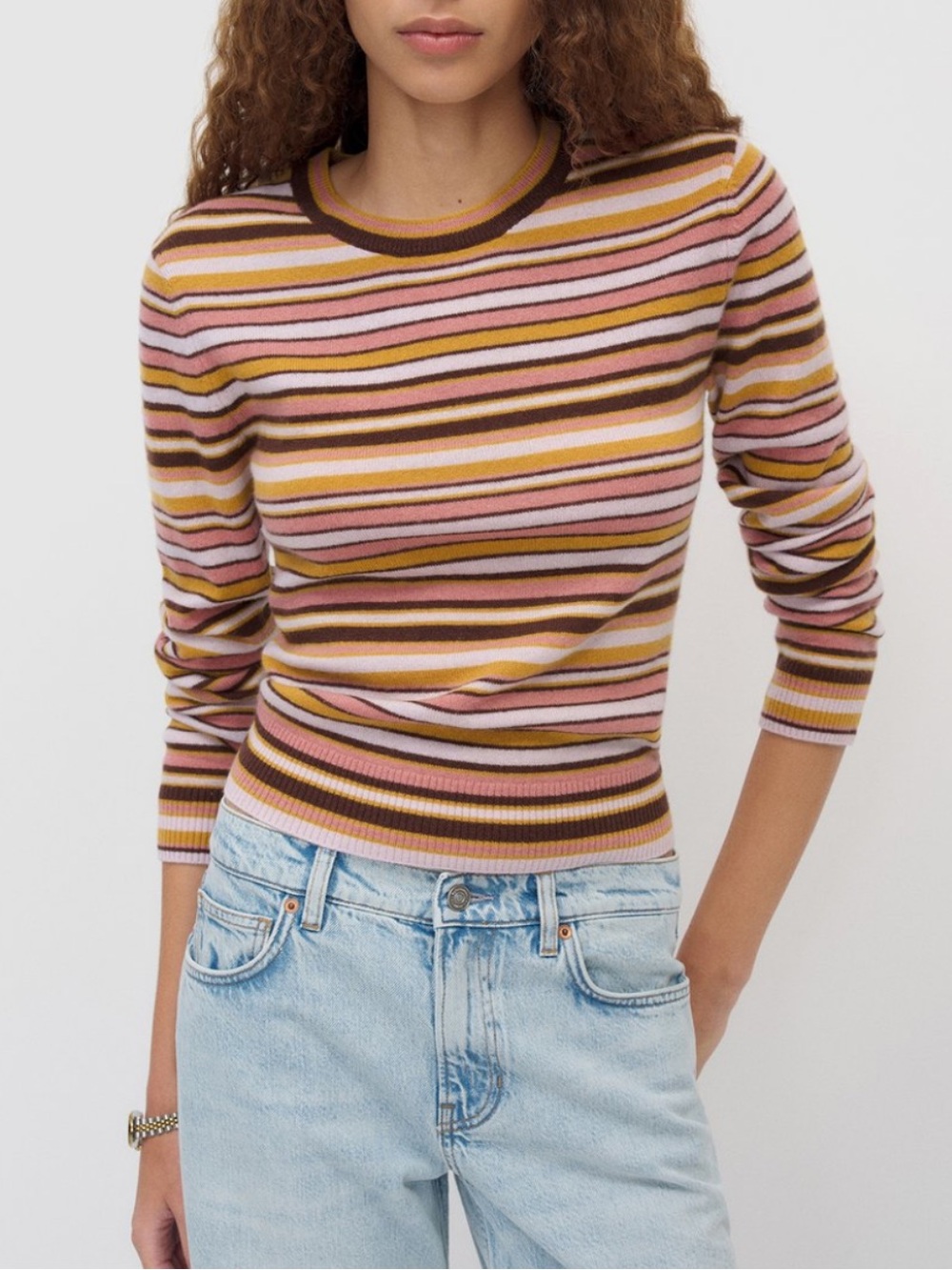 NWT • Reformation Lian Cashmere Crew Swester in Dried Rose Multi Stripe